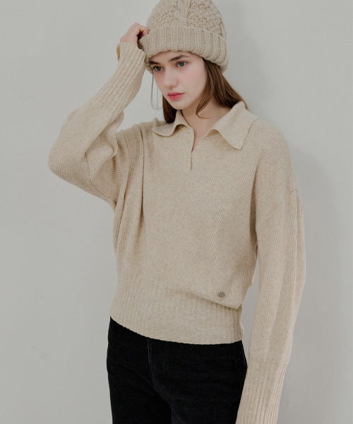 SLOWLOLLI（スローローリ）の「Rib collar knit_4 Colors（ニット/セーター・レディース・チャコールグレー/Beige/ライトグレー/アイボリー・FREE）」の5枚目の写真