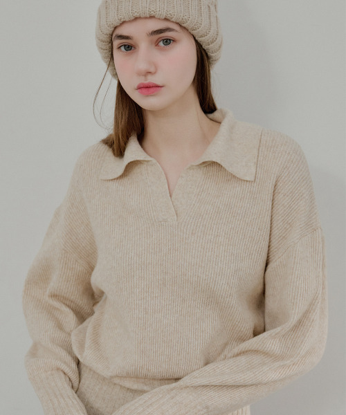 SLOWLOLLI（スローローリ）の「Rib collar knit_4 Colors（ニット/セーター・レディース・チャコールグレー/Beige/ライトグレー/アイボリー・FREE）」の7枚目の写真