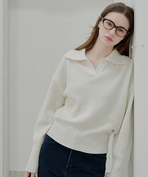 SLOWLOLLI（スローローリ）の「Rib collar knit_4 Colors（ニット/セーター・レディース・チャコールグレー/Beige/ライトグレー/アイボリー・FREE）」の8枚目の写真