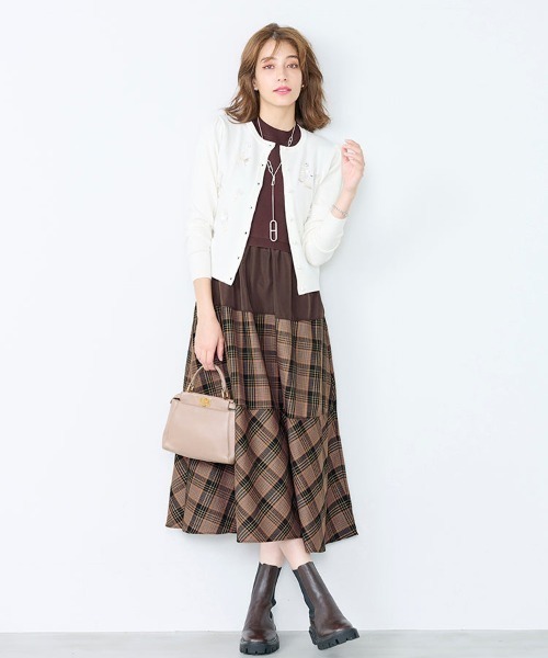 Chesty（チェスティー）の「ニット×チェックワンピース（ワンピース・レディース・ブラウン/ブラック/ネイビー・1/0）」の2枚目の写真