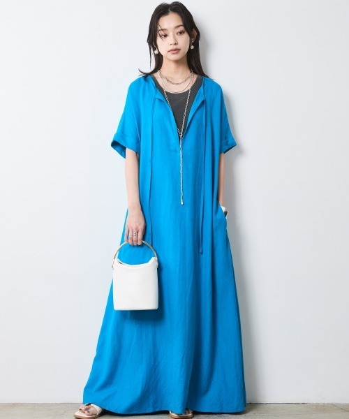 CHIC STYLE（シックスタイル）の「レーヨン麻2WAYフレンチスリーブマキシワンピース＜大きいサイズ有＞シックスタイル（ワンピース・レディース・ブラック/ブラウン/ブルー・M/4L/3L/LL/L）」の4枚目の写真