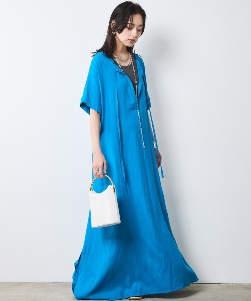 CHIC STYLE（シックスタイル）の「レーヨン麻2WAYフレンチスリーブマキシワンピース＜大きいサイズ有＞シックスタイル（ワンピース・レディース・ブラック/ブラウン/ブルー・M/4L/3L/LL/L）」の5枚目の写真