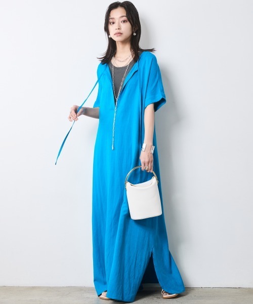 CHIC STYLE（シックスタイル）の「レーヨン麻2WAYフレンチスリーブマキシワンピース＜大きいサイズ有＞シックスタイル（ワンピース・レディース・ブラック/ブラウン/ブルー・M/4L/3L/LL/L）」の7枚目の写真