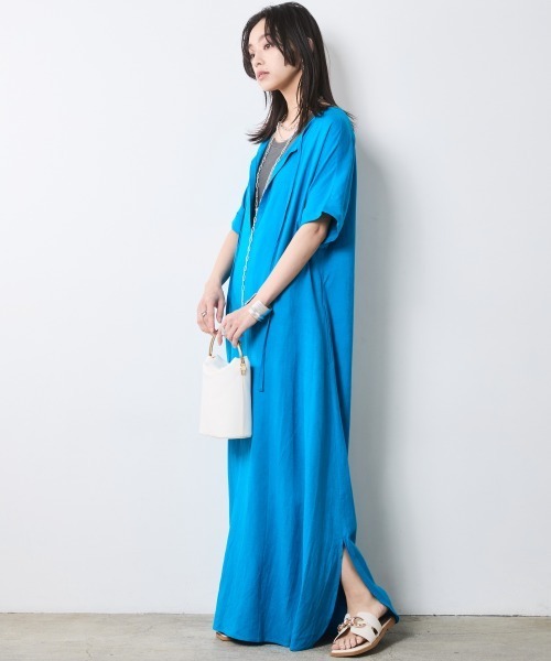 CHIC STYLE（シックスタイル）の「レーヨン麻2WAYフレンチスリーブマキシワンピース＜大きいサイズ有＞シックスタイル（ワンピース・レディース・ブラック/ブラウン/ブルー・M/4L/3L/LL/L）」の8枚目の写真