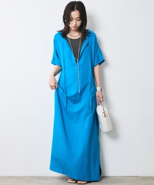 CHIC STYLE（シックスタイル）の「レーヨン麻2WAYフレンチスリーブマキシワンピース＜大きいサイズ有＞シックスタイル（ワンピース・レディース・ブラック/ブラウン/ブルー・M/4L/3L/LL/L）」の9枚目の写真