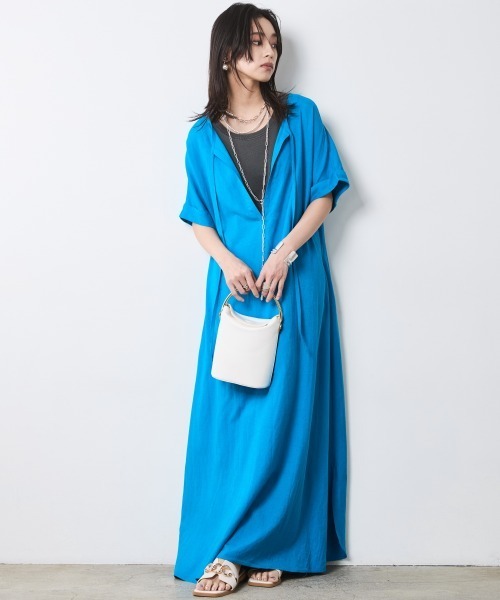 CHIC STYLE（シックスタイル）の「レーヨン麻2WAYフレンチスリーブマキシワンピース＜大きいサイズ有＞シックスタイル（ワンピース・レディース・ブラック/ブラウン/ブルー・M/4L/3L/LL/L）」の10枚目の写真