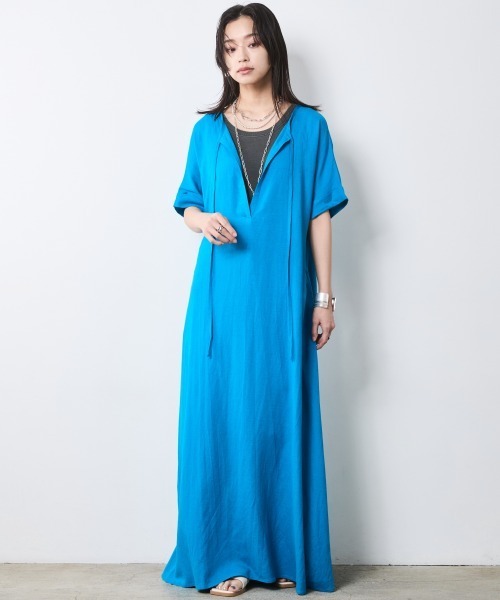 CHIC STYLE（シックスタイル）の「レーヨン麻2WAYフレンチスリーブマキシワンピース＜大きいサイズ有＞シックスタイル（ワンピース・レディース・ブラック/ブラウン/ブルー・M/4L/3L/LL/L）」の11枚目の写真