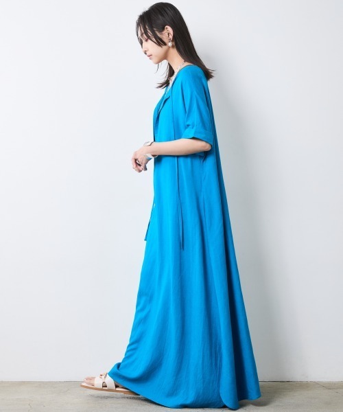 CHIC STYLE（シックスタイル）の「レーヨン麻2WAYフレンチスリーブマキシワンピース＜大きいサイズ有＞シックスタイル（ワンピース・レディース・ブラック/ブラウン/ブルー・M/4L/3L/LL/L）」の12枚目の写真