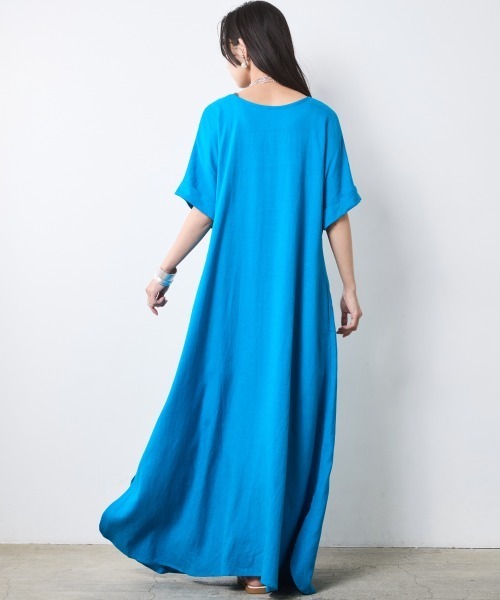 CHIC STYLE（シックスタイル）の「レーヨン麻2WAYフレンチスリーブマキシワンピース＜大きいサイズ有＞シックスタイル（ワンピース・レディース・ブラック/ブラウン/ブルー・M/4L/3L/LL/L）」の14枚目の写真