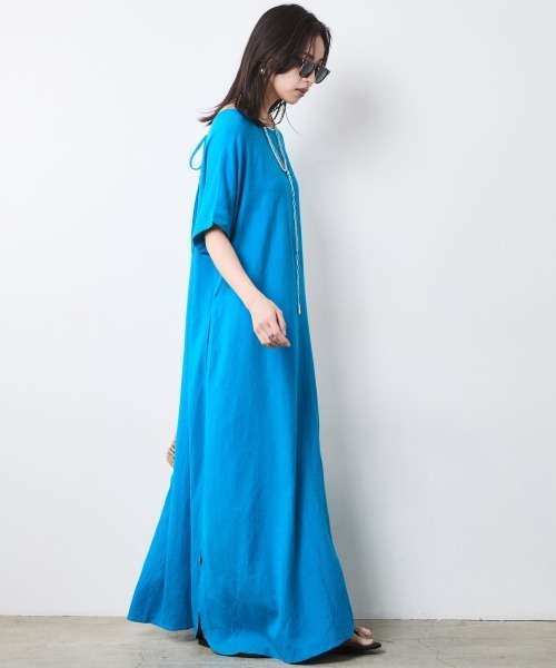 CHIC STYLE（シックスタイル）の「レーヨン麻2WAYフレンチスリーブマキシワンピース＜大きいサイズ有＞シックスタイル（ワンピース・レディース・ブラック/ブラウン/ブルー・M/4L/3L/LL/L）」の15枚目の写真