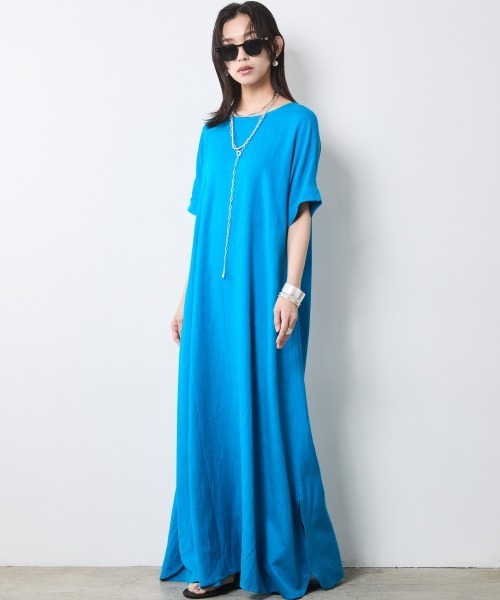 CHIC STYLE（シックスタイル）の「レーヨン麻2WAYフレンチスリーブマキシワンピース＜大きいサイズ有＞シックスタイル（ワンピース・レディース・ブラック/ブラウン/ブルー・M/4L/3L/LL/L）」の17枚目の写真