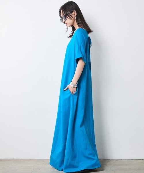 CHIC STYLE（シックスタイル）の「レーヨン麻2WAYフレンチスリーブマキシワンピース＜大きいサイズ有＞シックスタイル（ワンピース・レディース・ブラック/ブラウン/ブルー・M/4L/3L/LL/L）」の18枚目の写真