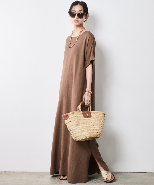 CHIC STYLE（シックスタイル）の「レーヨン麻2WAYフレンチスリーブマキシワンピース＜大きいサイズ有＞シックスタイル（ワンピース・レディース・ブラック/ブラウン/ブルー・M/4L/3L/LL/L/5L）」の21枚目の写真