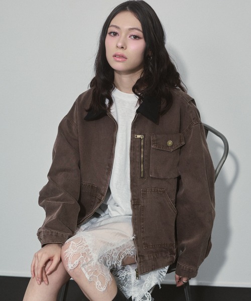 ENVYM（アンビー）の「バイカラーウォッシュミリタリージャケット（ミリタリージャケット・レディース・カーキ/ブラウン・FREE）」の2枚目の写真