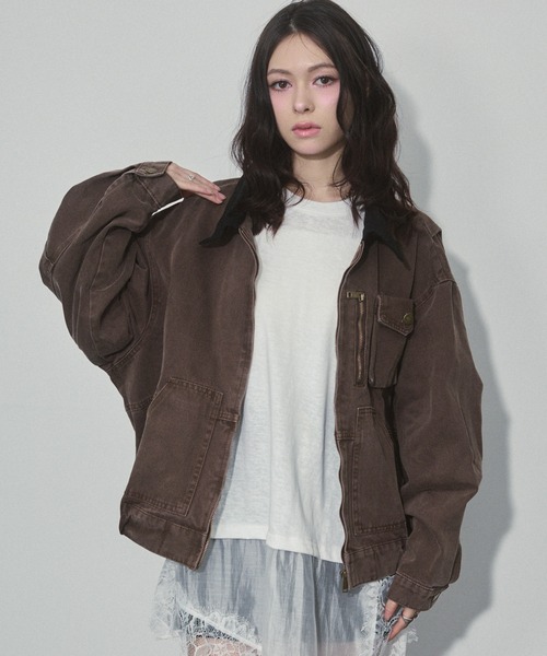 ENVYM（アンビー）の「バイカラーウォッシュミリタリージャケット（ミリタリージャケット・レディース・カーキ/ブラウン・FREE）」の10枚目の写真