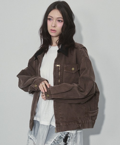 ENVYM（アンビー）の「バイカラーウォッシュミリタリージャケット（ミリタリージャケット・レディース・カーキ/ブラウン・FREE）」の4枚目の写真