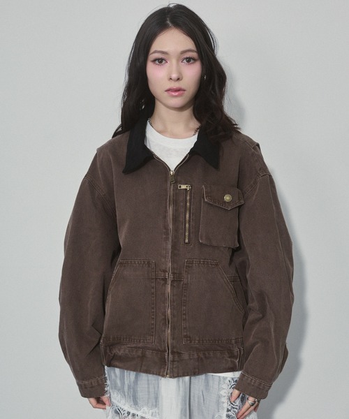 ENVYM（アンビー）の「バイカラーウォッシュミリタリージャケット（ミリタリージャケット・レディース・カーキ/ブラウン・FREE）」の21枚目の写真