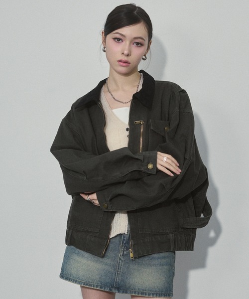 ENVYM（アンビー）の「バイカラーウォッシュミリタリージャケット（ミリタリージャケット・レディース・カーキ/ブラウン・FREE）」の15枚目の写真