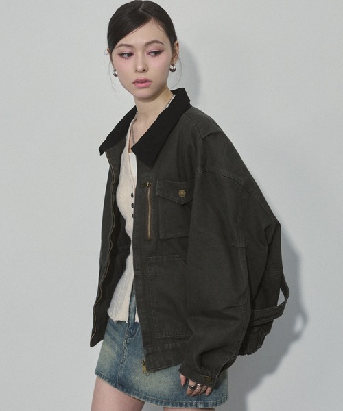 ENVYM（アンビー）の「バイカラーウォッシュミリタリージャケット（ミリタリージャケット・レディース・カーキ/ブラウン・FREE）」の17枚目の写真