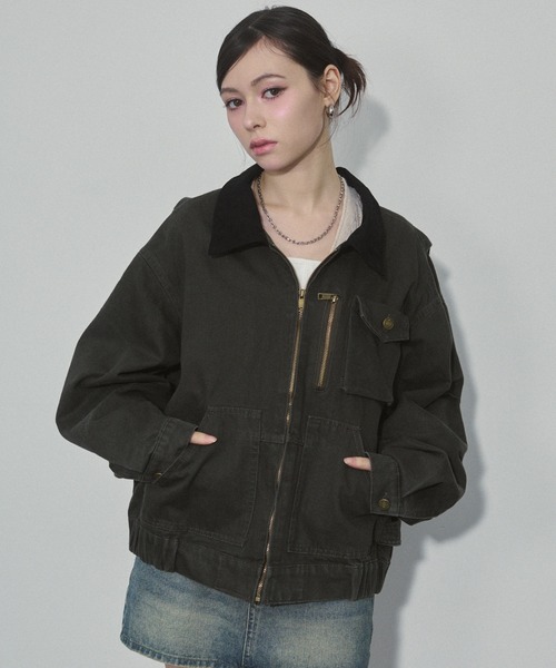 ENVYM（アンビー）の「バイカラーウォッシュミリタリージャケット（ミリタリージャケット・レディース・カーキ/ブラウン・FREE）」の7枚目の写真