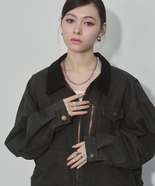 ENVYM（アンビー）の「バイカラーウォッシュミリタリージャケット（ミリタリージャケット・レディース・カーキ/ブラウン・FREE）」の16枚目の写真
