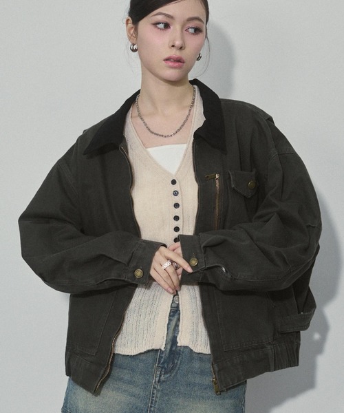 ENVYM（アンビー）の「バイカラーウォッシュミリタリージャケット（ミリタリージャケット・レディース・カーキ/ブラウン・FREE）」の6枚目の写真