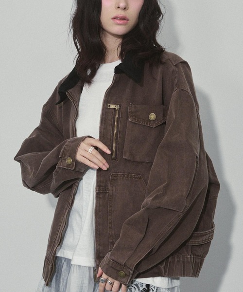 ENVYM（アンビー）の「バイカラーウォッシュミリタリージャケット（ミリタリージャケット・レディース・カーキ/ブラウン・FREE）」の11枚目の写真