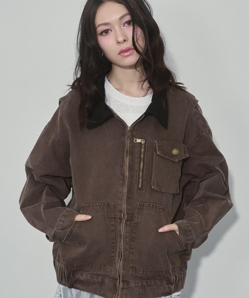 ENVYM（アンビー）の「バイカラーウォッシュミリタリージャケット（ミリタリージャケット・レディース・カーキ/ブラウン・FREE）」の3枚目の写真