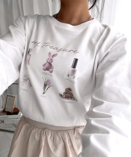 etta(エタ)の「ガーリースイートデザインロンT/長袖Tシャツ(Tシャツ/カットソー・レディース・ホワイト・MEDIUM)」の1枚目の写真