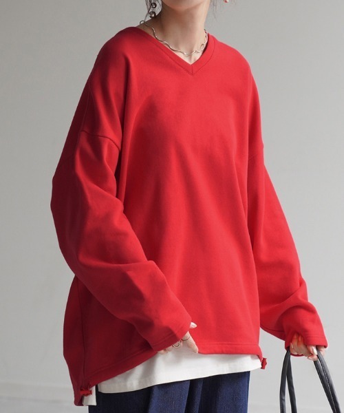 HUG.U(ハグユー)の「「 Tシャツ以上の満足感 」 綿100% Vネックスウェット(スウェット・レディース・ブラック/アイボリー/カーキ/ライトグレー/レッド/ホワイト/グレイッシュブルー・FREE)」の7枚目の写真