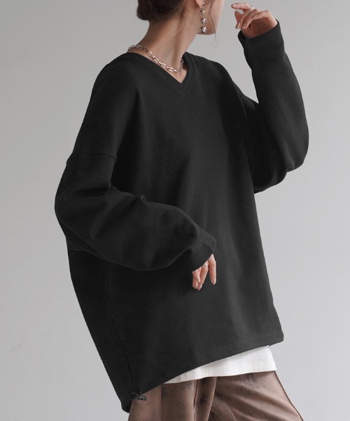 HUG.U(ハグユー)の「「 Tシャツ以上の満足感 」 綿100% Vネックスウェット(スウェット・レディース・ブラック/アイボリー/カーキ/ライトグレー/レッド/ホワイト/グレイッシュブルー・FREE)」の20枚目の写真