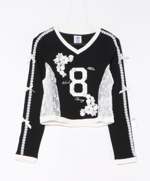 HOOK(フック)の「レース×リボン Vネックナンバートップス(Tシャツ/カットソー・レディース・ブラック/ホワイト・M/S)」の20枚目の写真