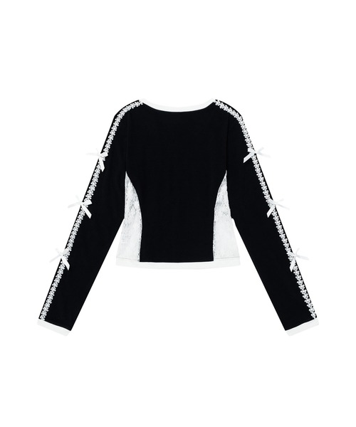 HOOK(フック)の「レース×リボン Vネックナンバートップス(Tシャツ/カットソー・レディース・ブラック/ホワイト・M/S)」の8枚目の写真