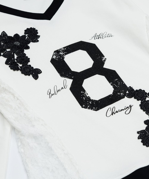 HOOK(フック)の「レース×リボン Vネックナンバートップス(Tシャツ/カットソー・レディース・ブラック/ホワイト・M/S)」の10枚目の写真