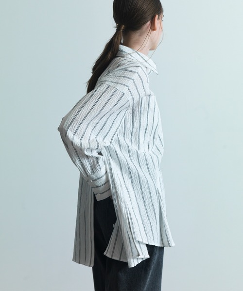 CITY TOKYO（シティトウキョウ）の「【CITY TOKYO/シティートウキョウ】ﾀｯｷﾝｸﾞｵｰﾊﾞｰｼｬﾂ（シャツ/ブラウス・レディース・ホワイト/ストライプ・FREE）」の11枚目の写真