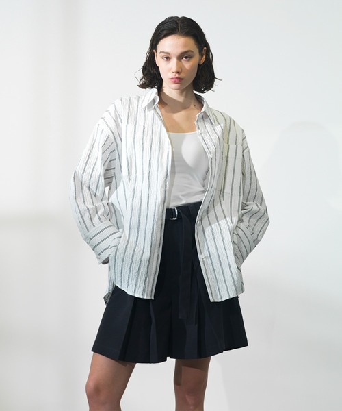 CITY TOKYO（シティトウキョウ）の「【CITY TOKYO/シティートウキョウ】ﾀｯｷﾝｸﾞｵｰﾊﾞｰｼｬﾂ（シャツ/ブラウス・レディース・ホワイト/ストライプ・FREE）」の12枚目の写真