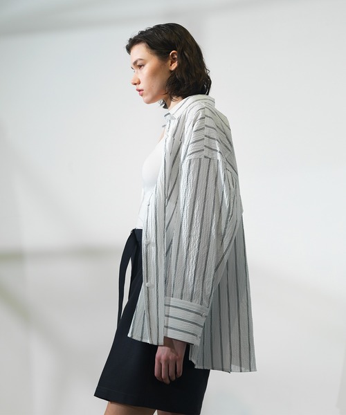 CITY TOKYO（シティトウキョウ）の「【CITY TOKYO/シティートウキョウ】ﾀｯｷﾝｸﾞｵｰﾊﾞｰｼｬﾂ（シャツ/ブラウス・レディース・ホワイト/ストライプ・FREE）」の15枚目の写真