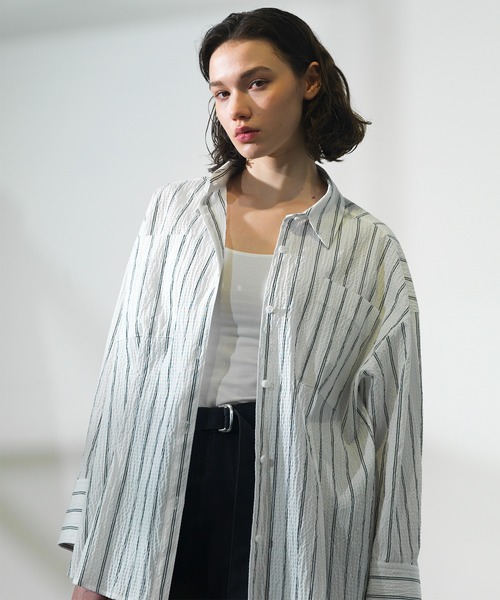 CITY TOKYO（シティトウキョウ）の「【CITY TOKYO/シティートウキョウ】ﾀｯｷﾝｸﾞｵｰﾊﾞｰｼｬﾂ（シャツ/ブラウス・レディース・ホワイト/ストライプ・FREE）」の16枚目の写真