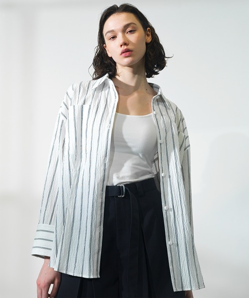 CITY TOKYO（シティトウキョウ）の「【CITY TOKYO/シティートウキョウ】ﾀｯｷﾝｸﾞｵｰﾊﾞｰｼｬﾂ（シャツ/ブラウス・レディース・ホワイト/ストライプ・FREE）」の17枚目の写真