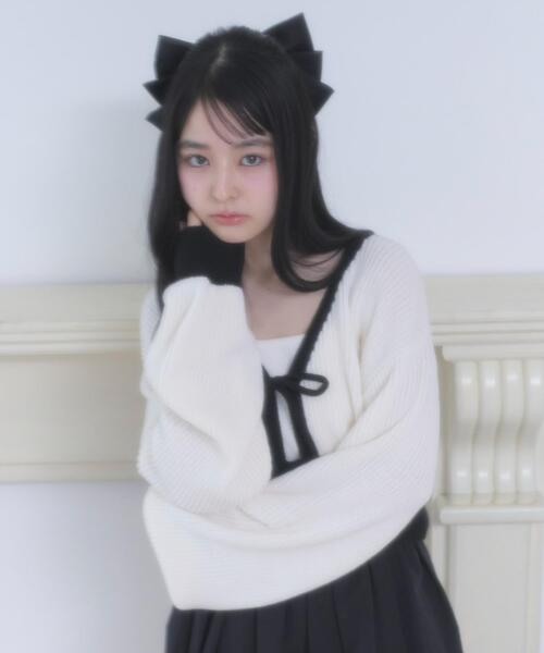 WEGO（ウィゴー）の「WEGO/【26年春新作】リボンカーディガン（カーディガン/ボレロ・レディース・ブラック系その他5/オフホワイト・FREE）」の19枚目の写真