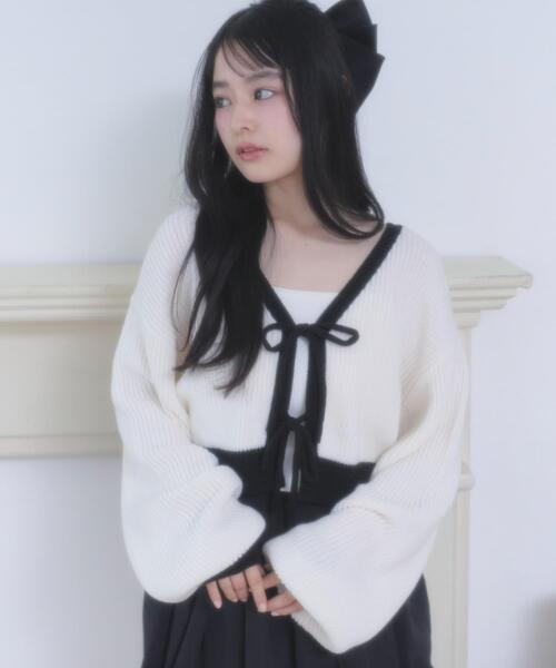 WEGO（ウィゴー）の「WEGO/【26年春新作】リボンカーディガン（カーディガン/ボレロ・レディース・ブラック系その他5/オフホワイト・FREE）」の20枚目の写真