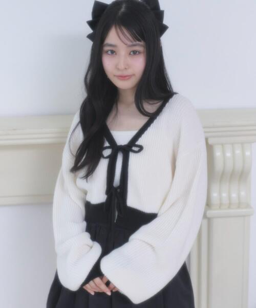 WEGO（ウィゴー）の「WEGO/【26年春新作】リボンカーディガン（カーディガン/ボレロ・レディース・ブラック系その他5/オフホワイト・FREE）」の21枚目の写真