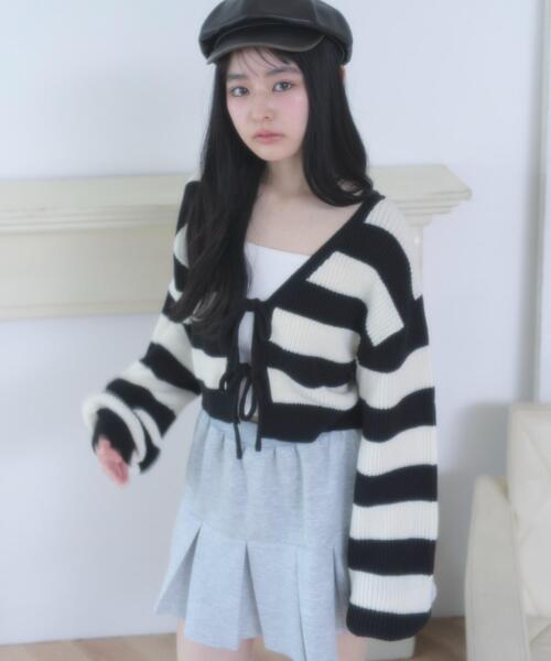 WEGO（ウィゴー）の「WEGO/【26年春新作】リボンカーディガン（カーディガン/ボレロ・レディース・ブラック系その他5/オフホワイト・FREE）」の3枚目の写真