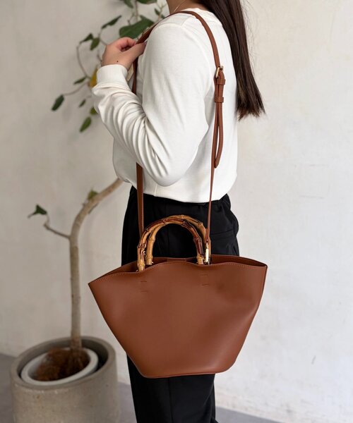 Chez toi（シェトワ）の「バンブーライク2WAYショルダー（トートバッグ・レディース・ライトグレー/ブラウン/ブラック・FREE）」の3枚目の写真