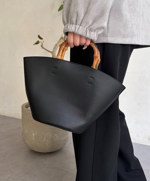 Chez toi（シェトワ）の「バンブーライク2WAYショルダー（トートバッグ・レディース・ライトグレー/ブラウン/ブラック・FREE）」の2枚目の写真