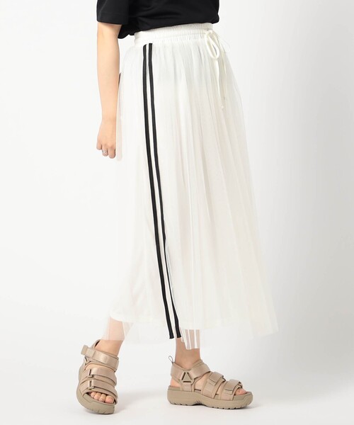 Grand PARK（グランドパーク）の「サイドライン　チュールスカート（スカート・レディース・チャコールグレー/ブラック/ホワイト・FREE）」の2枚目の写真