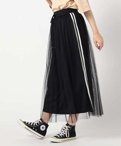 Grand PARK（グランドパーク）の「サイドライン　チュールスカート（スカート・レディース・チャコールグレー/ブラック/ホワイト・FREE）」の3枚目の写真