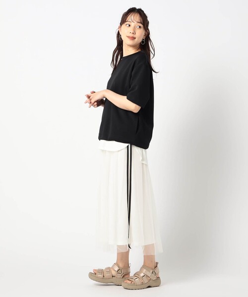 Grand PARK（グランドパーク）の「サイドライン　チュールスカート（スカート・レディース・チャコールグレー/ブラック/ホワイト・FREE）」の4枚目の写真