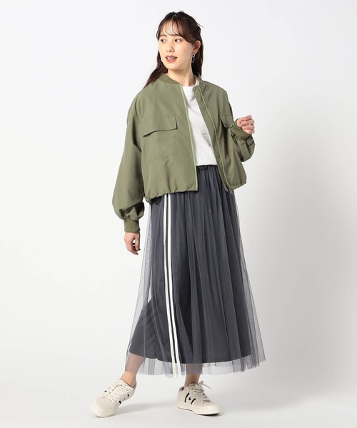 Grand PARK（グランドパーク）の「サイドライン　チュールスカート（スカート・レディース・チャコールグレー/ブラック/ホワイト・FREE）」の5枚目の写真