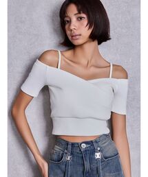 GYDA | ハーフスリーブカシュクールオフショルショートトップス(Tシャツ/カットソー)